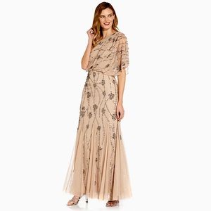 Adrianna Papell One Shoulder Beaded Gown in Nude
